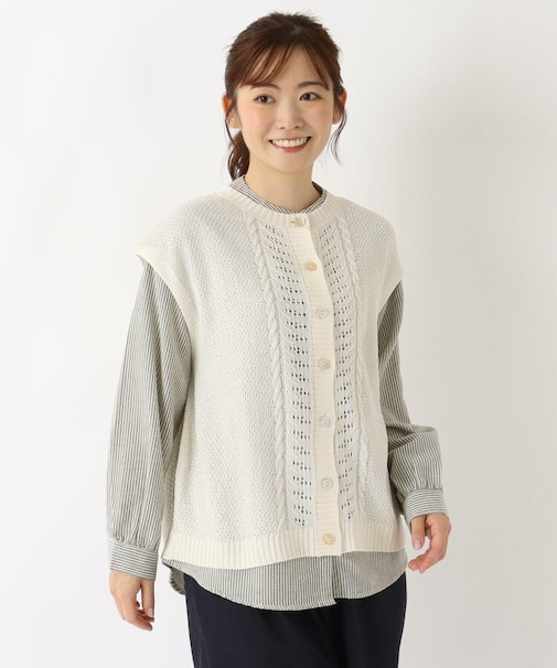 麻タッチ ニットベストブラウス アンサンブル