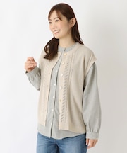 麻タッチ ニットベストブラウス アンサンブル