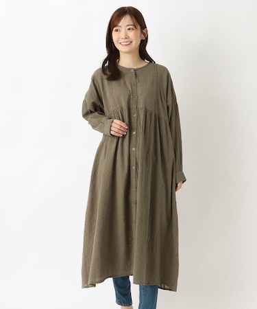 コットンシアサッカー レースコンビワンピース