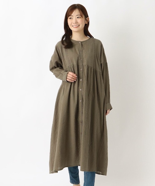 コットンシアサッカー レースコンビワンピース