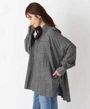 ネックフリル デニムシャンブレーシャツ
