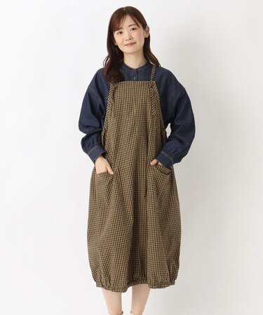 肩ひも 裾ゴム入りバルーンワンピース