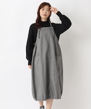 肩ひも 裾ゴム入りバルーンワンピース