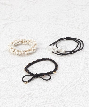 ヘアゴム パール調編み 3P