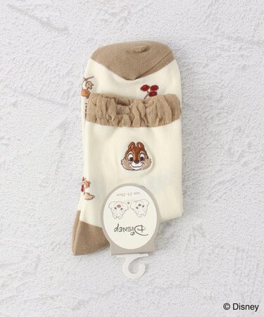◆【ワンズテラス限定】ディズニー 『チップ＆デール』 左右異刺繍クォーターソックス