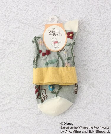 ◆【ワンズテラス限定】ディズニー 『くまのプーさん』 逆スパ蔦柄クォーターソックス