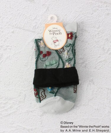 ◆【ワンズテラス限定】ディズニー 『くまのプーさん』 逆スパ蔦柄クォーターソックス