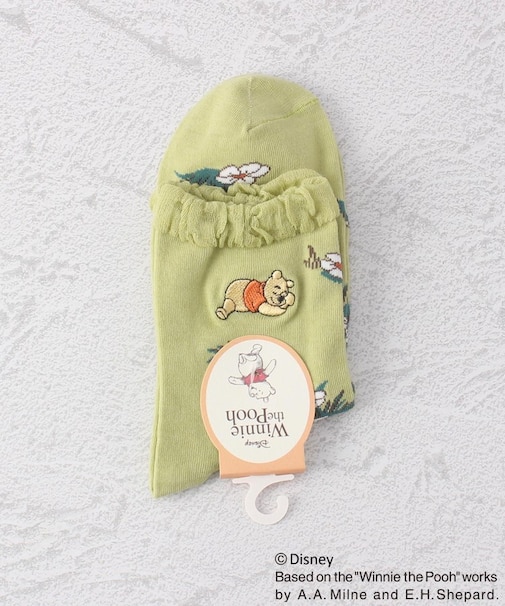 ◆【ワンズテラス限定】ディズニー 『くまのプーさん』 刺繍花柄クォーターソックス