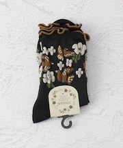 ◆鳥と花柄クルーソックス