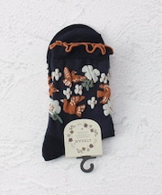 ◆鳥と花柄クルーソックス