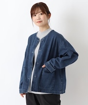 ノーカラー デニムジャケット