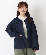 ノーカラー デニムジャケット