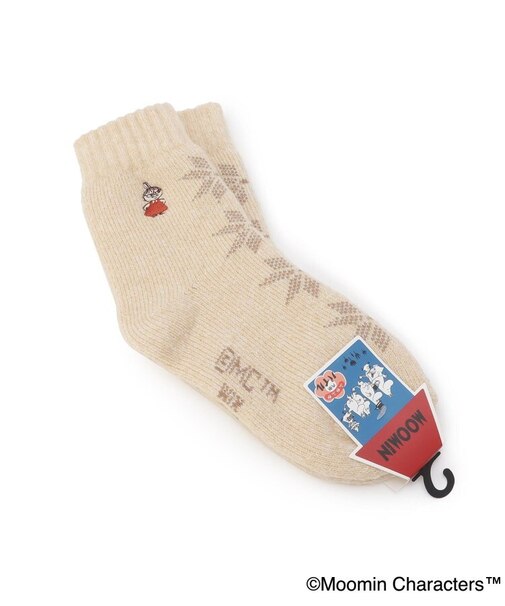 ◆【あったか】MOOMIN ホームソックス ヘアリミイ刺繍雪柄