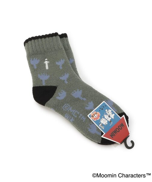 ◆【あったか】MOOMIN ホームソックス フワP ニョロ刺繍花