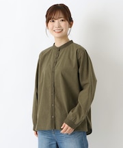 表起毛 スタンドカラー チェック柄ブラウス