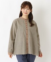 表起毛 スタンドカラー チェック柄ブラウス