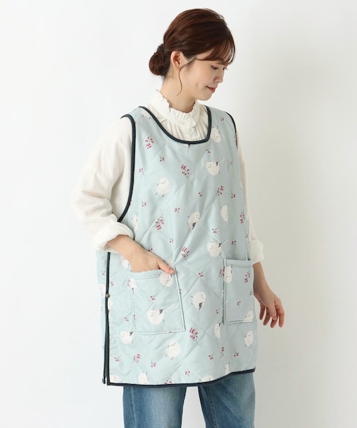 【あったか】キルト タブリエ エプロン アカイミシマエナガ