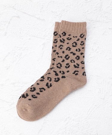 ◆ラテミルク Pレオパード柄 クルーソックス
