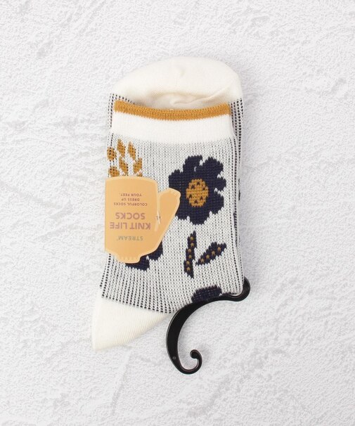 ◆花柄ジャカードクルーソックス
