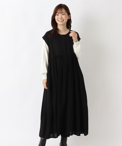 ノースリーブ 前開き比翼ワンピース