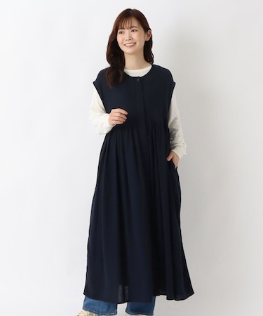 ノースリーブ 前開き比翼ワンピース