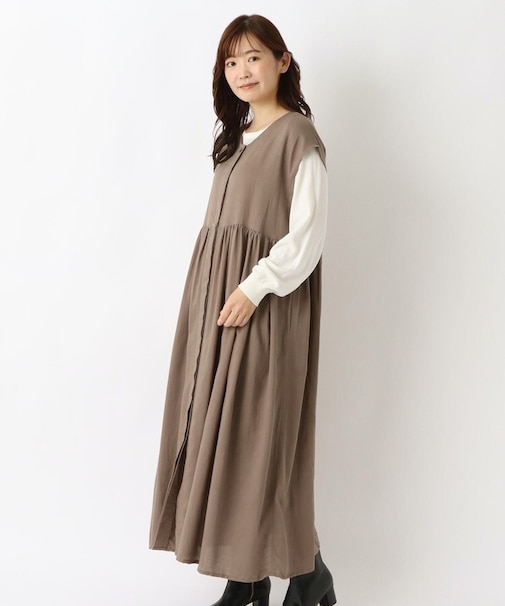 ノースリーブ 前開き比翼ワンピース