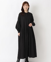 ポプリン 前開きカフス袖ワンピース