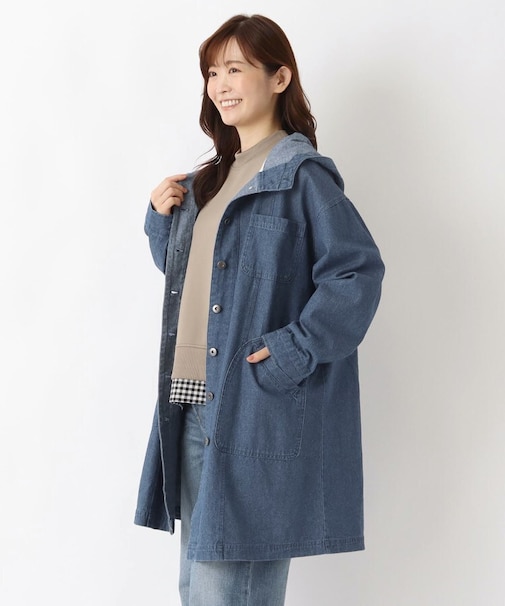 デニムフード付きコート