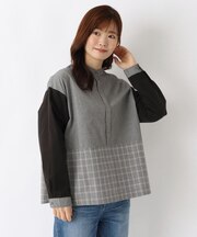 3柄コンビ スタンドカラーブラウス