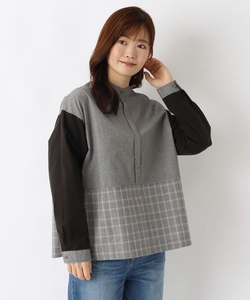 3柄コンビ スタンドカラーブラウス
