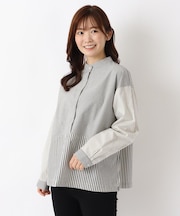 3柄コンビ スタンドカラーブラウス