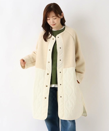 ボアキルティング切替コート