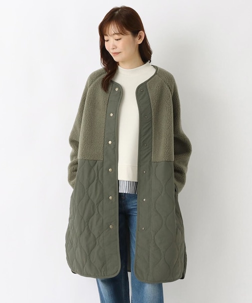 ボアキルティング切替コート