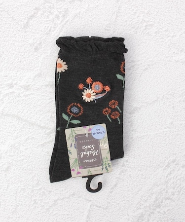 ◆ブローチ刺繍ロークルーソックス