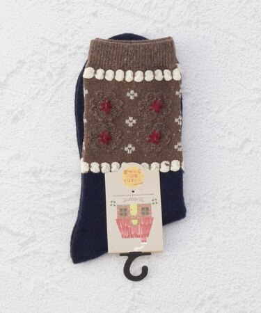 ◆ピコット花柄クルーソックス