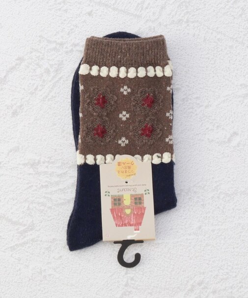 ◆ピコット花柄クルーソックス