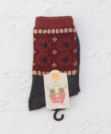 ◆ピコット花柄クルーソックス