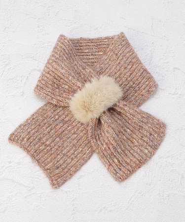 【ワンズテラスオリジナル/あったか】ミックスリブ編み 差し込みマフラー