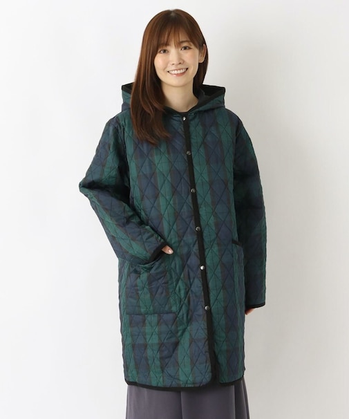 ダイヤチェック フード付コート