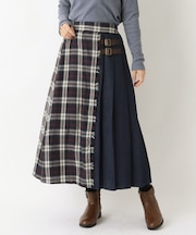 チェックデニム プリーツスカート