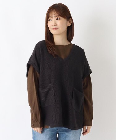 オーバーサイズ柄編みプルオーバーベスト