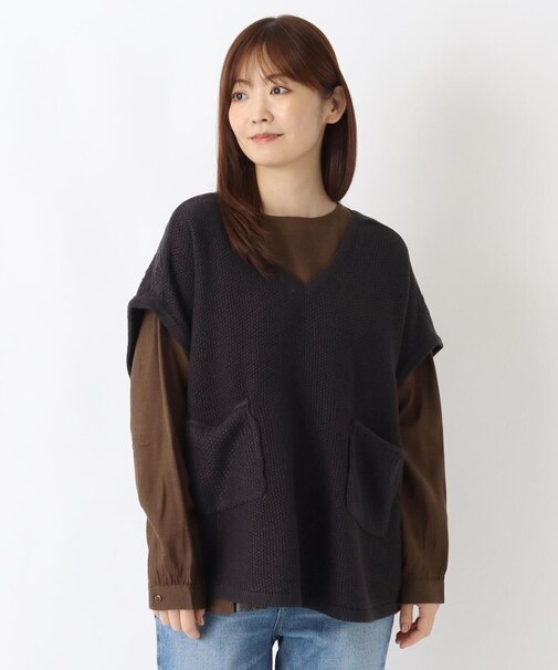 オーバーサイズ柄編みプルオーバーベスト