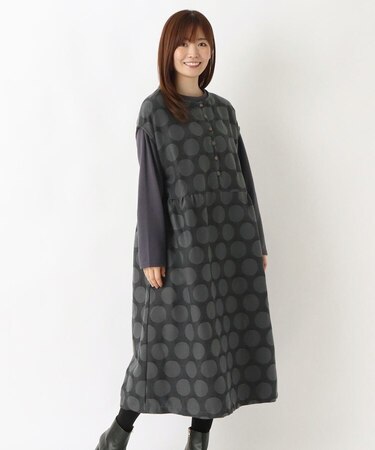 ドットジャカード フレンチスリーブワンピース