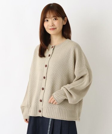 ポップコーン編みクルーネックニットカーディガン