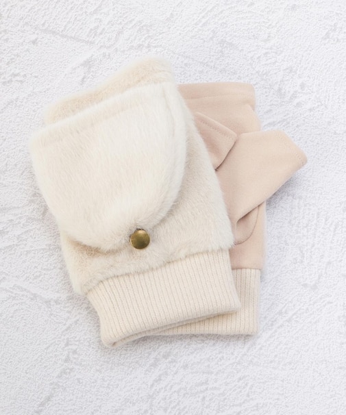 【あったか】2WAYファー 指カバー付き