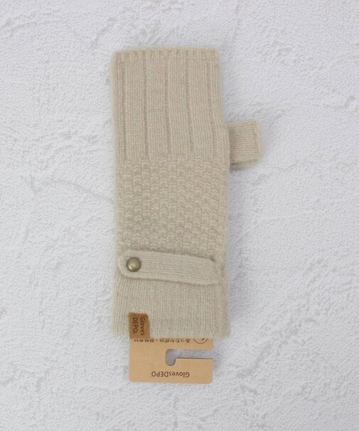 【あったか】ベルト付きケーブル編み指無しグローブ