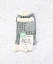 ◆オーガニックコットン 杢パッチワーク クルーソックス