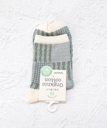 ◆オーガニックコットン 杢パッチワーク クルーソックス