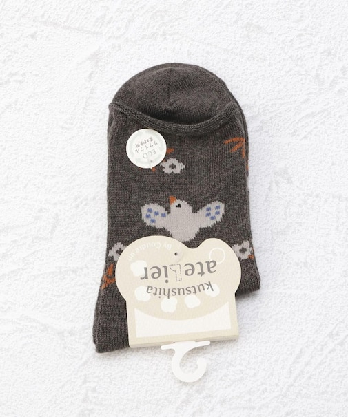 ◆アトリエ リサイクルポリ 鳥と花 クォーターソックス