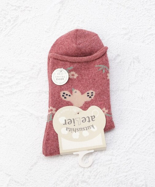 ◆アトリエ リサイクルポリ 鳥と花 クォーターソックス